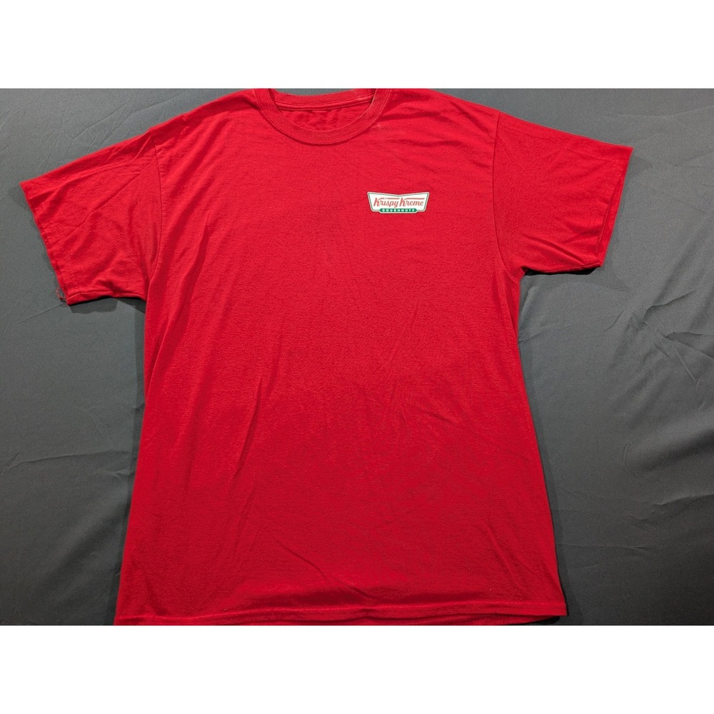 Krispy Kreme Doughnuts Red Graphic T-Shirt Mens Large Eat Doughnuts Back Print